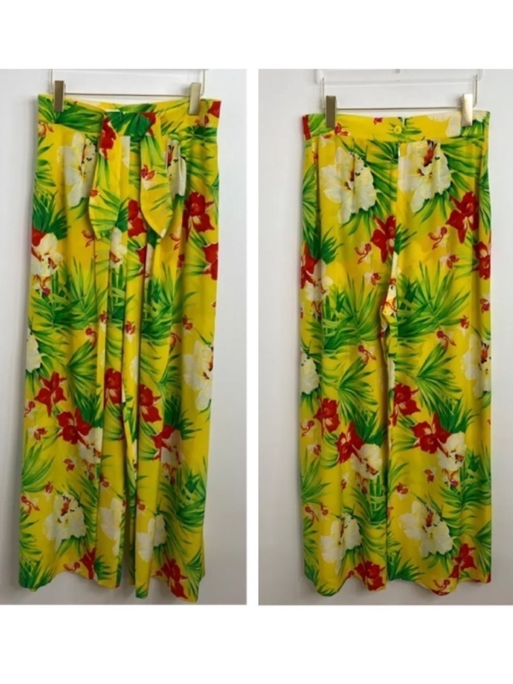 Escada Margaretha Ley 100% silk Tropical Floral Print Wide Leg pants Size 38 VTG